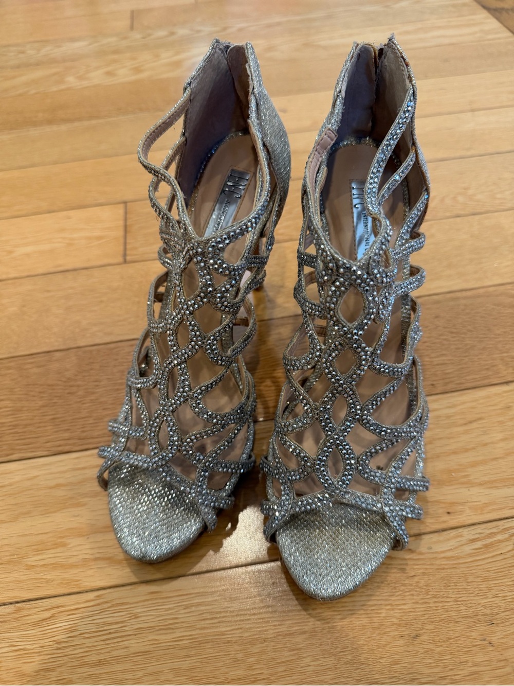 INC International Concepts Silver Rhinestone Cutout Evening Heels